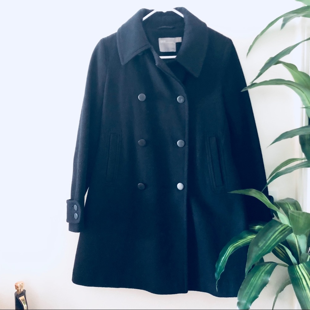 Navy Swing Pea Coat in Wool Blend
